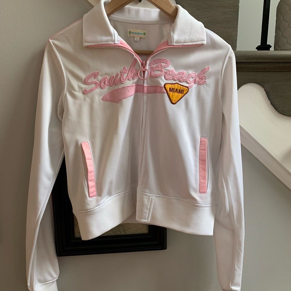 Vintage Paradise South Beach Zip Up Jacket Sz L Euc